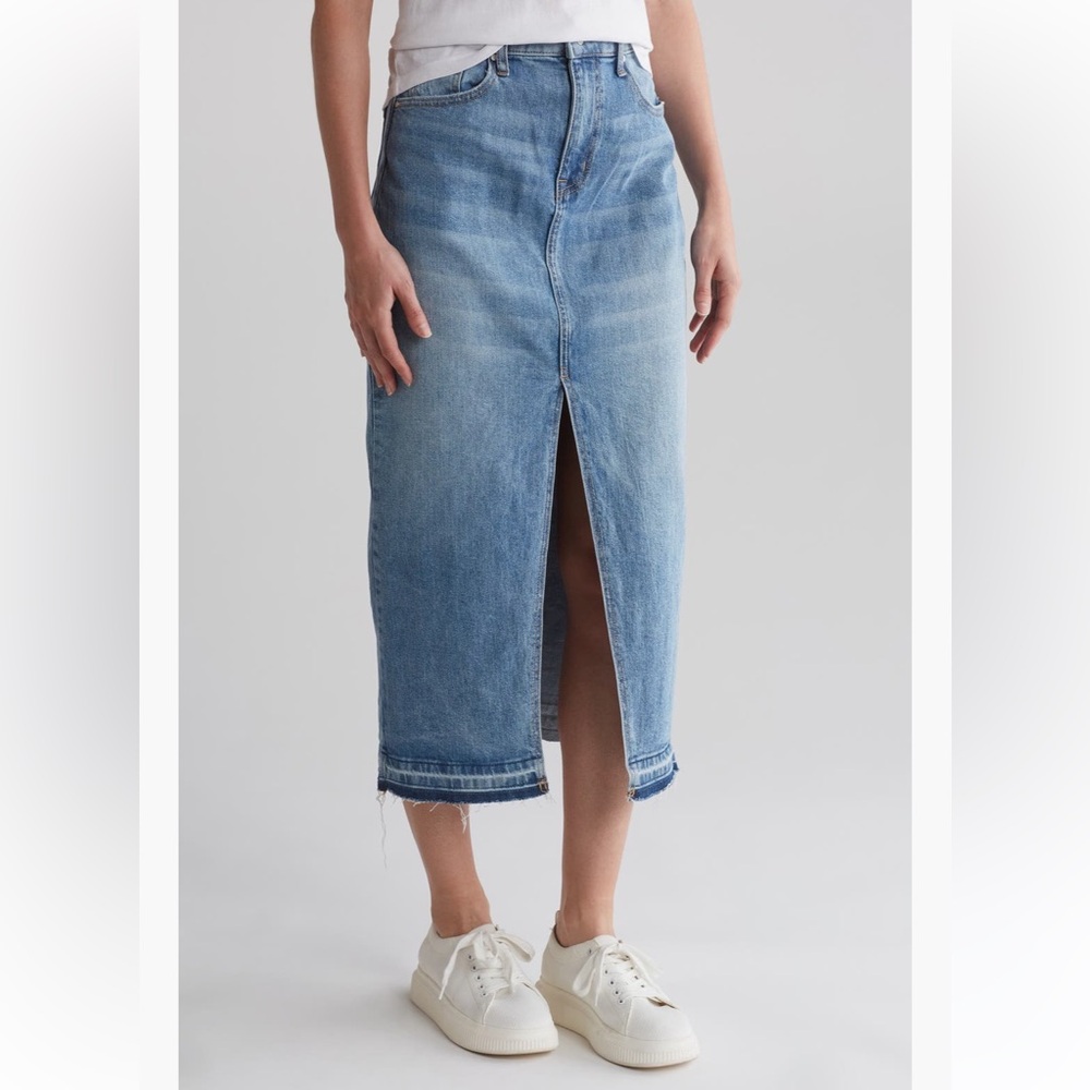 Sanctuary Denim Midi Skirt Front Slit Release Hem